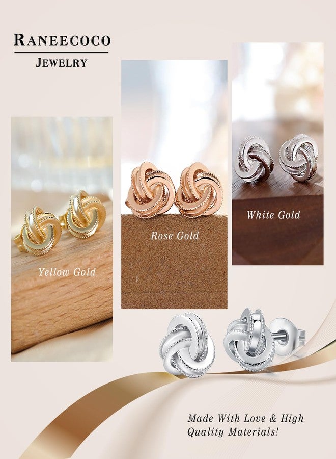 Raneecoco Gold Plated Sterling Silver Studs Love Knot Earrings For Women | Hypoallergenic & Nickle Free Jewelry for Sensitive Ears (8, white-gold-plated-silver) - Image 3
